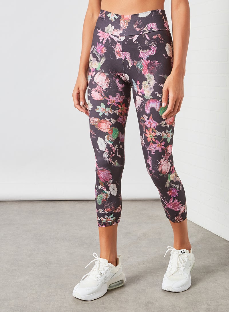 Athletiq - Women's Mid Rise Sports Training Workout Cropped Length Stretch Leggings With Elastic Waist And All Over Print Multicolour - Image 1