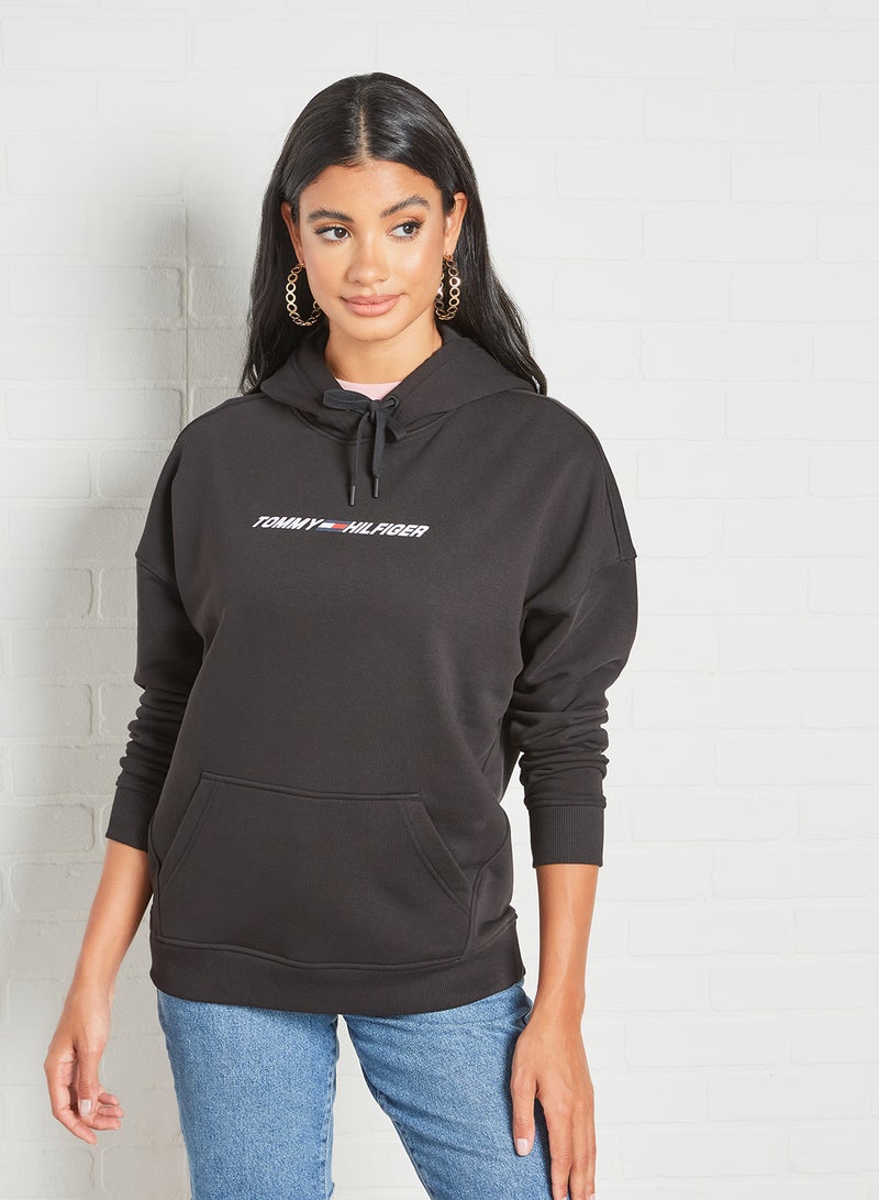 TOMMY SPORT - Logo Print Hoodie Black - Image 1