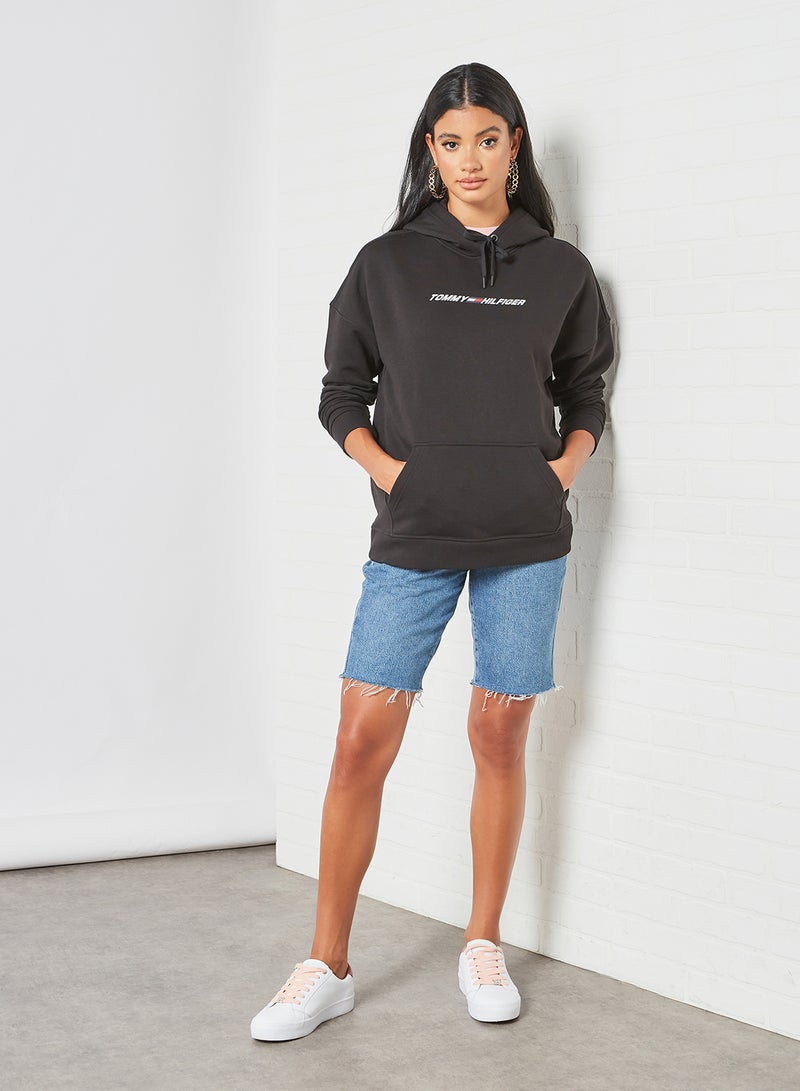 TOMMY SPORT - Logo Print Hoodie Black - Image 1