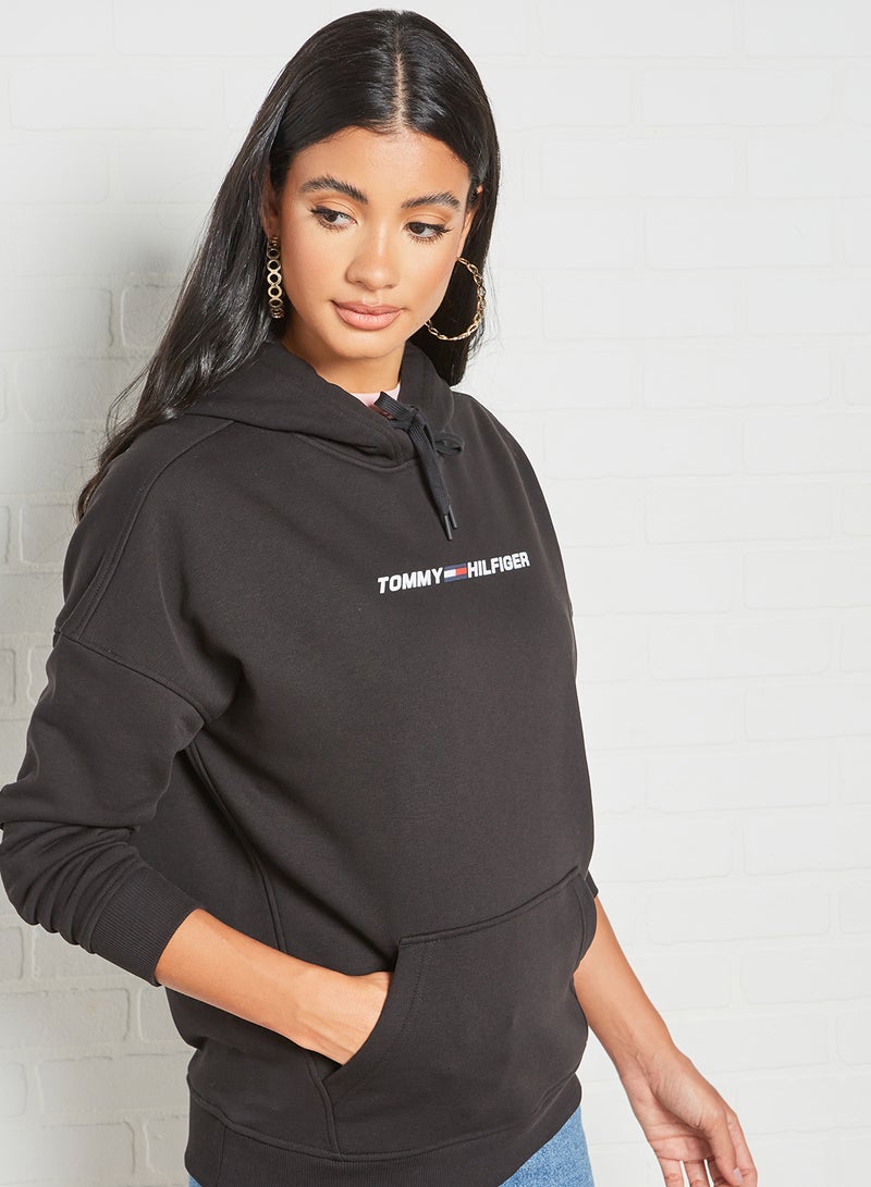 TOMMY SPORT - Logo Print Hoodie Black - Image 1