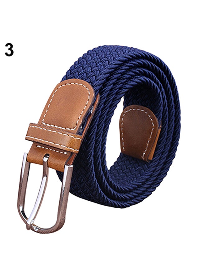 حزام سادة بإبزيم معدني من القماش المنسوج أزرق كحلي