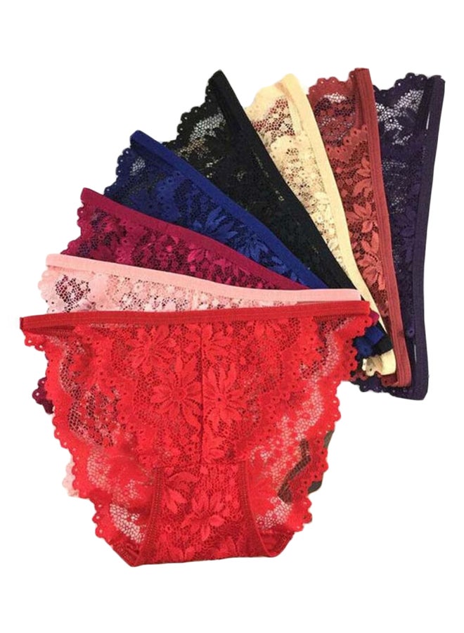 Pack Of 8 Floral Lace Detail Brief Multicolour  - Image 1