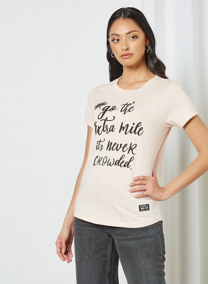 ABOF Go The Extra Mile It Is Never Crowded Slogan Printed Regular Fit Crew Neck T-Shirt Light Pink  - Image 1