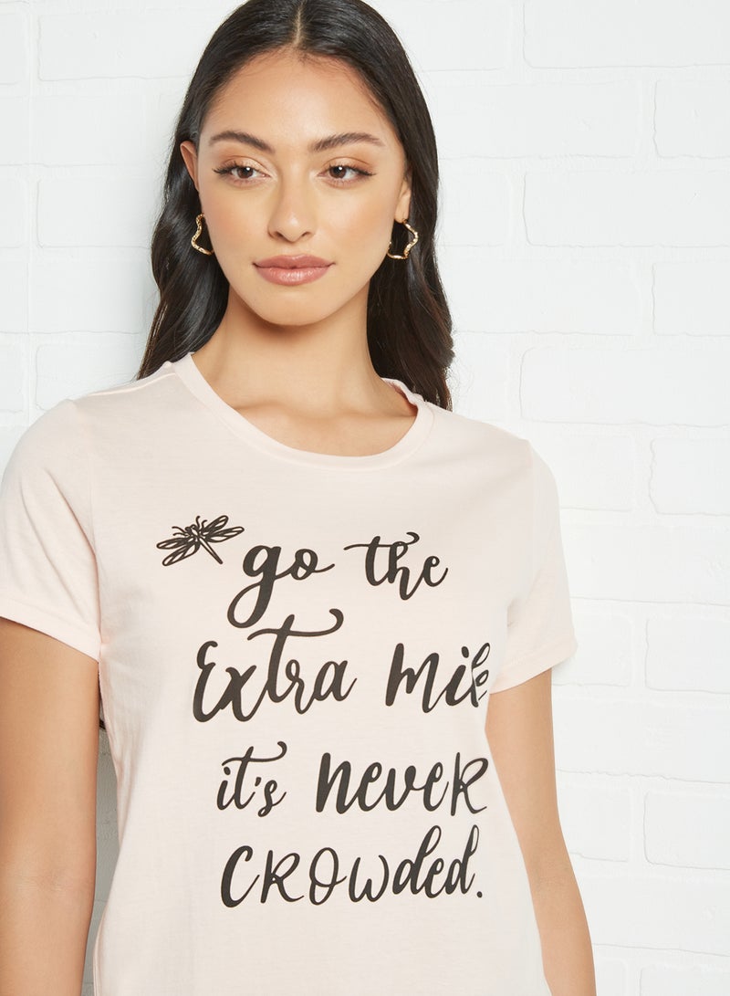 ABOF Go The Extra Mile It Is Never Crowded Slogan Printed Regular Fit Crew Neck T-Shirt Light Pink  - Image 4