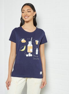 ABOF Mango Smoothe Printed Regular Fit Round Neck T-Shirt Blue  - Image 1
