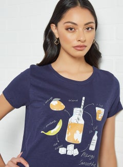 ABOF Mango Smoothe Printed Regular Fit Round Neck T-Shirt Blue  - Image 4