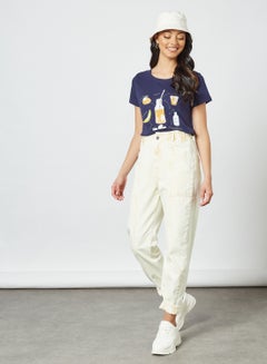 ABOF Mango Smoothe Printed Regular Fit Round Neck T-Shirt Blue  - Image 3