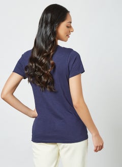 ABOF Mango Smoothe Printed Regular Fit Round Neck T-Shirt Blue  - Image 2