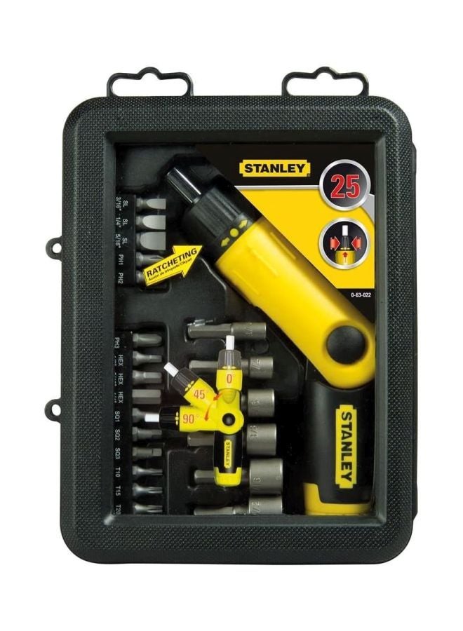 Stanley Ratcheting Screwdriver 25pcs Set Pistol Grip 0-63-022 Yellow/Black/Silver 215.9x162.56x55.88mm - Image 2