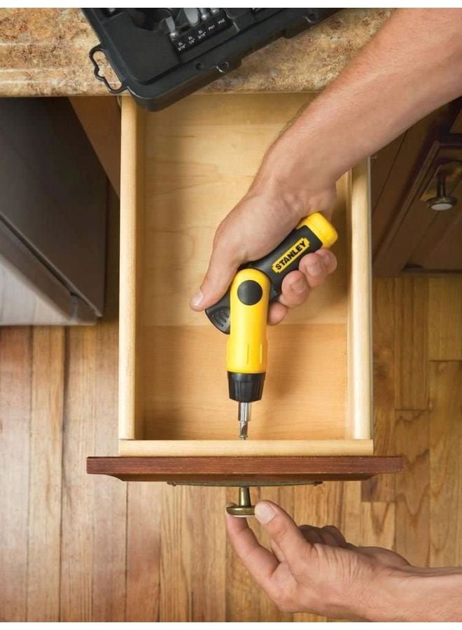 Stanley Ratcheting Screwdriver 25pcs Set Pistol Grip 0-63-022 Yellow/Black/Silver 215.9x162.56x55.88mm - Image 5