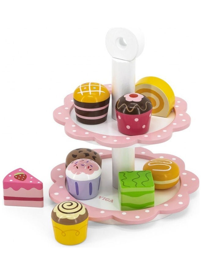 Viga Wooden Platter With Cupcakes and Cakes - Image 1