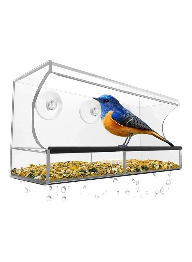 XiuWoo Acrylic Bird Feeder with Seed Tray Clear - Image 1