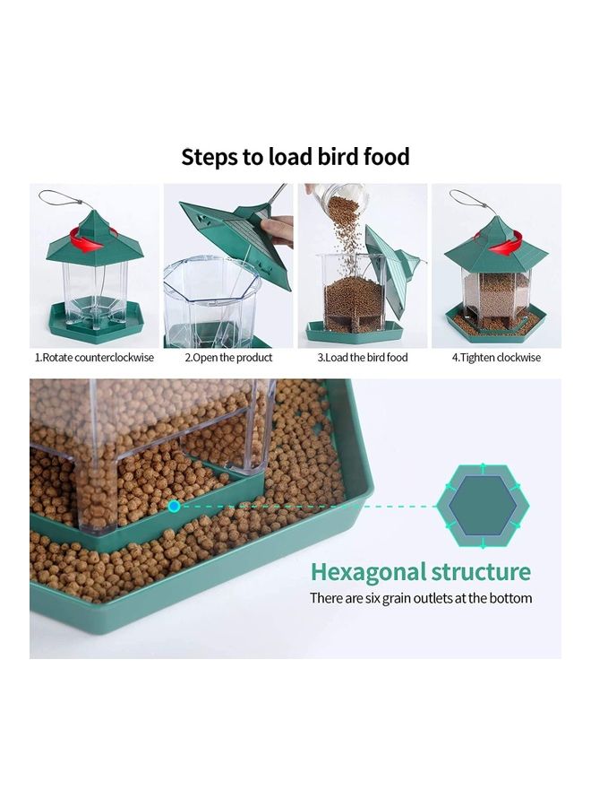 XiuWoo - Plastic Hanging Bird Food Container Green/Clear - Image 1