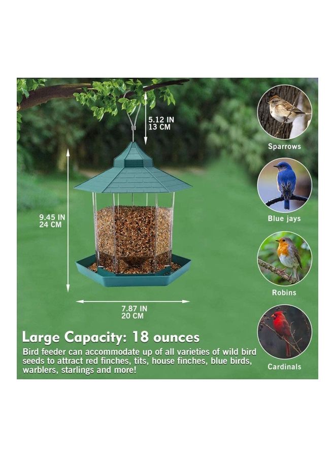 XiuWoo - Plastic Hanging Bird Food Container Green/Clear - Image 1