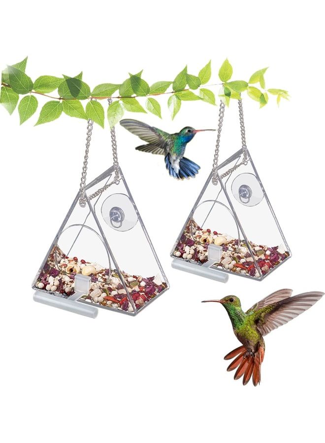 XiuWoo 2-Piece Hummingbird Hanging Feeder Silver/Clear - Image 1