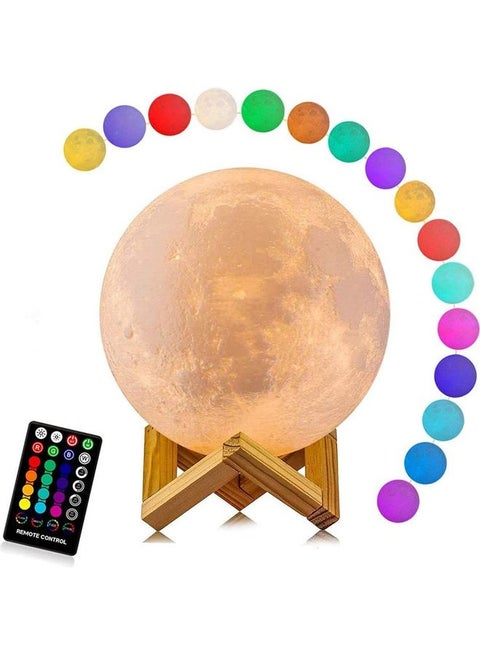 16 Colours LED 3D Print Moon Light Lamp With Stand And Remote Control Multicolour
