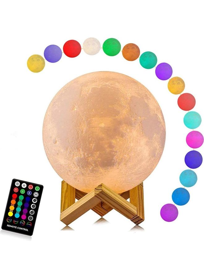 16 Colours LED 3D Print Moon Light Lamp With Stand And Remote Control Multicolour