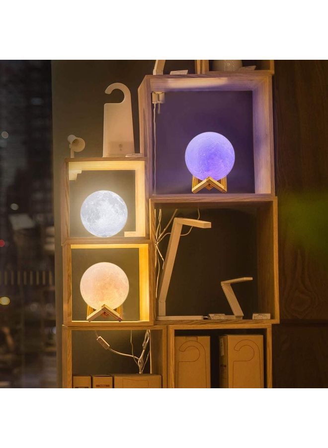 16 Colours LED 3D Print Moon Light Lamp With Stand And Remote Control Multicolour