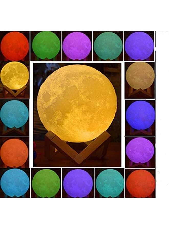 16 Colours LED 3D Print Moon Light Lamp With Stand And Remote Control Multicolour