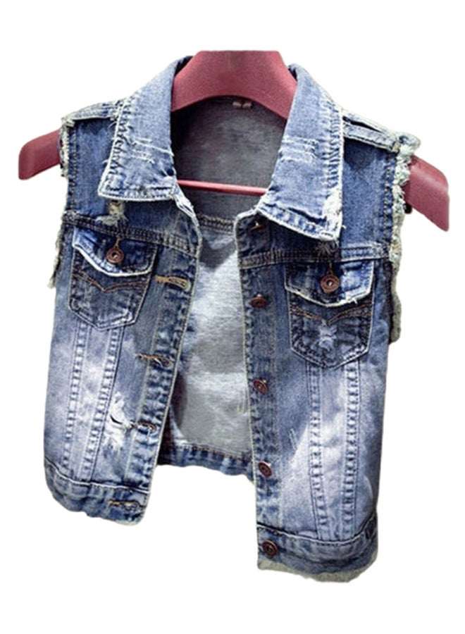 Casual Lapel Jeans Short Style Denim Vest Denim Blue - v1622811002/N46832917V_1