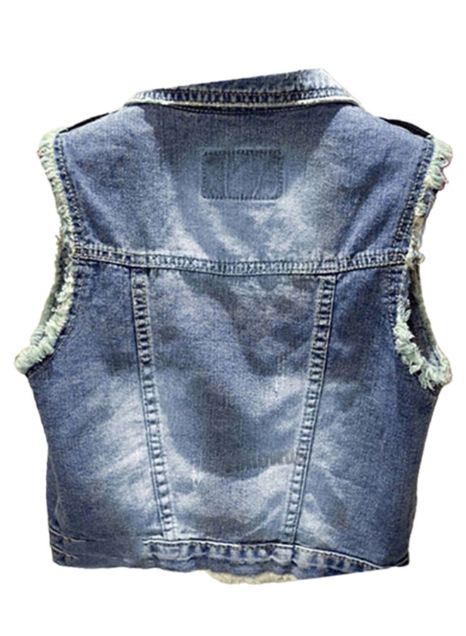 Casual Lapel Jeans Short Style Denim Vest Denim Blue - v1622811002/N46832917V_2