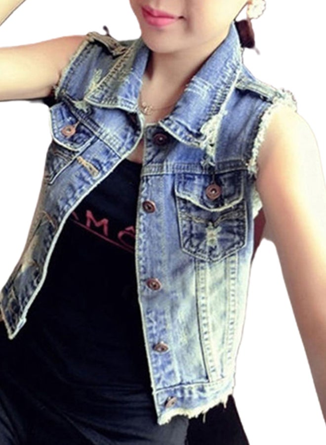 Generic - Casual Lapel Jeans Short Style Denim Vest Denim Blue - Image 1