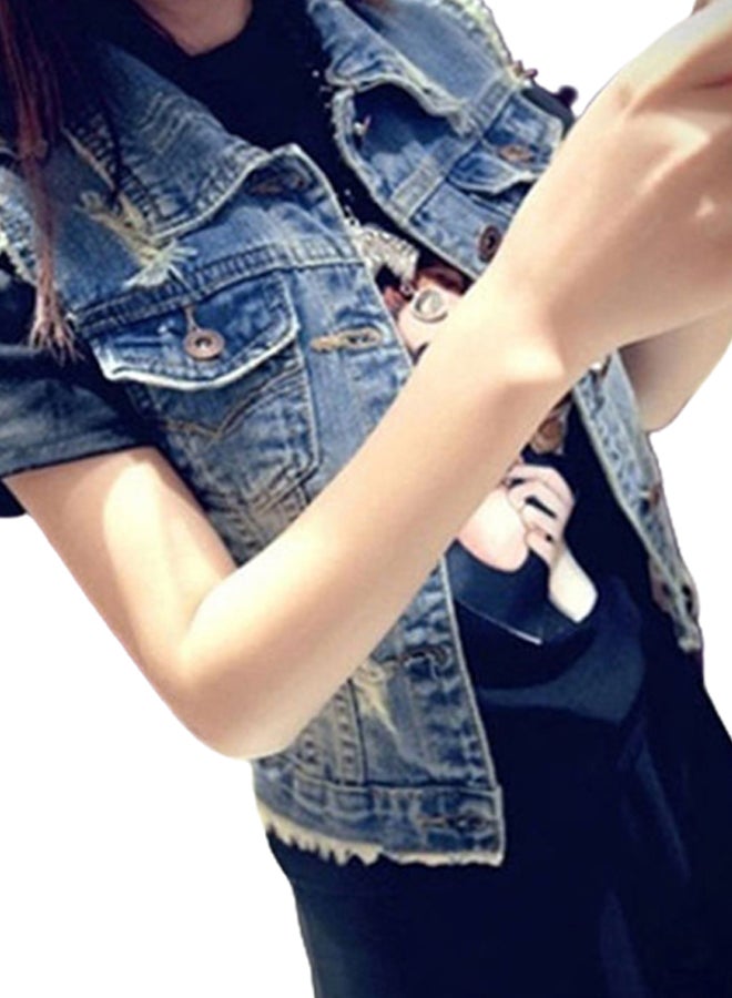 Generic - Casual Lapel Jeans Short Style Denim Vest Denim Blue - Image 1