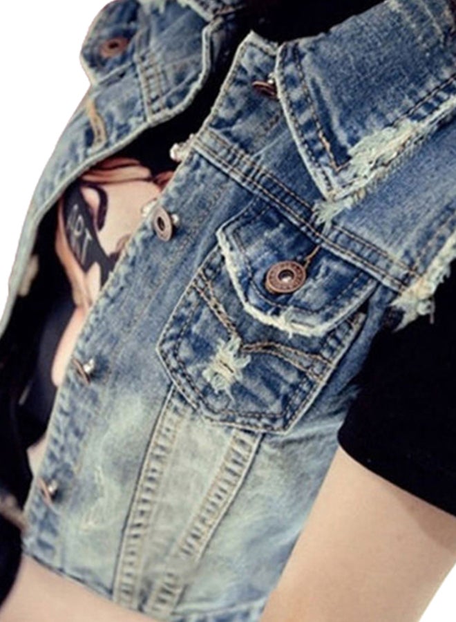 Casual Lapel Jeans Short Style Denim Vest Denim Blue - v1622811002/N46832917V_5