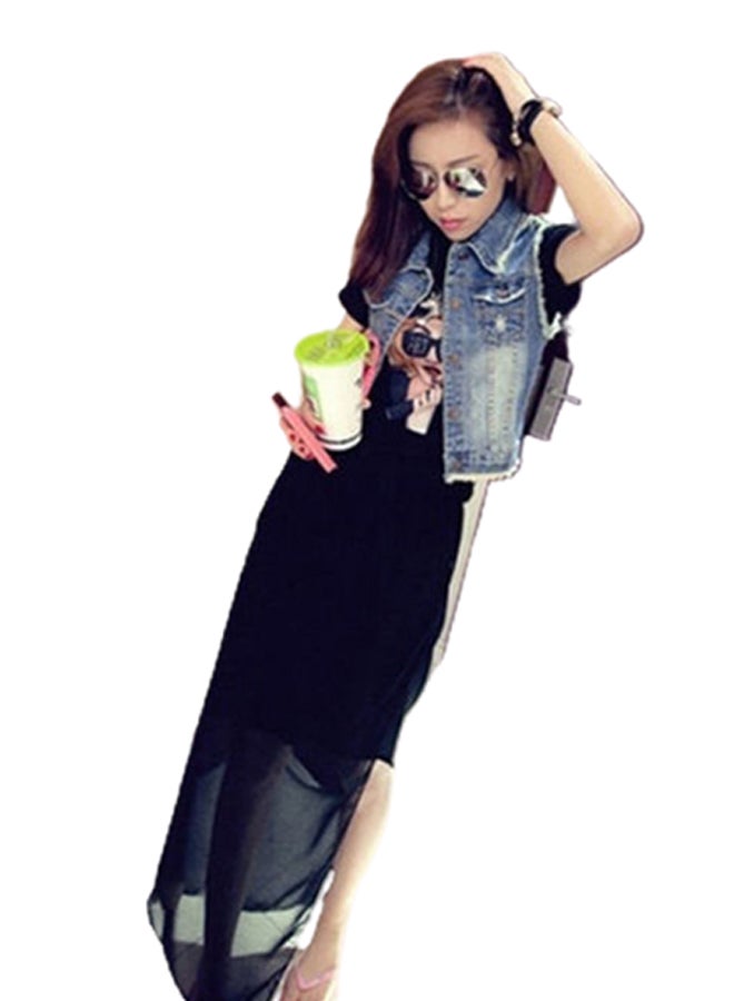 Generic - Casual Lapel Jeans Short Style Denim Vest Denim Blue - Image 1