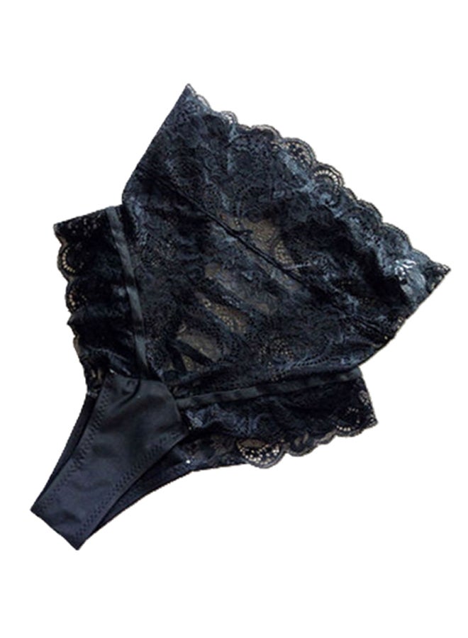 Hollow Cutout Lace High-Waist Briefs Black  - Image 1