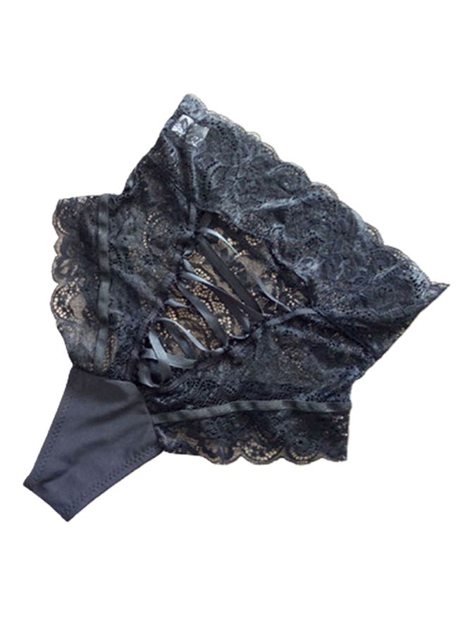 Hollow Cutout Lace High-Waist Briefs Black  - Image 2