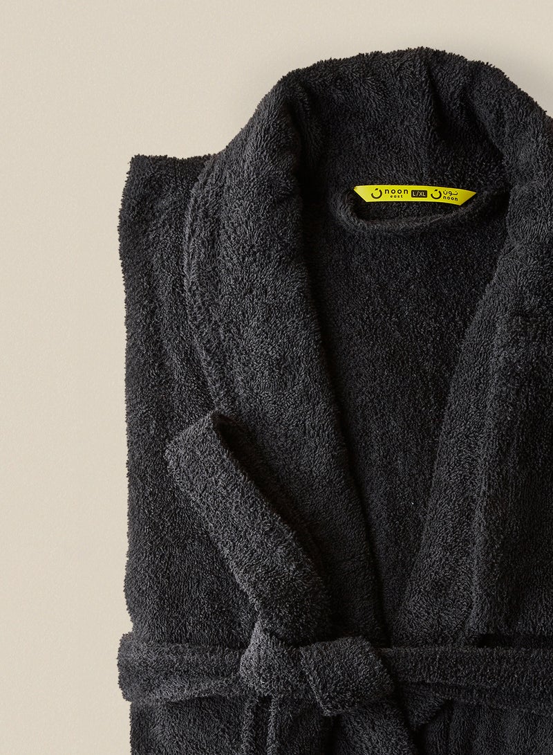 Noon East Bathrobe - 380 GSM 100% Cotton Terry Silky Soft Spa Quality Comfort - Shawl Collar & Pocket - Black Color - 1 Piece Black L/XL - Image 2