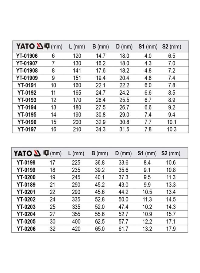 ياتو مفتاح حلقي مفتوح الطرف قياس 8 مم طراز YT-1651 فضي - Image 3