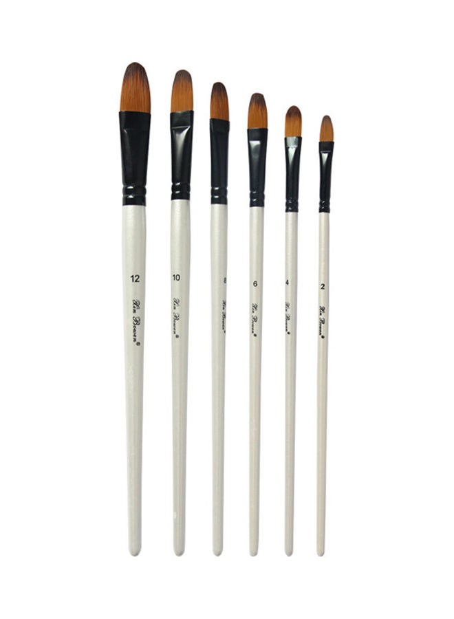 6-Piece Filbert Paint Brushes Set White/Black/Brown - Image 1