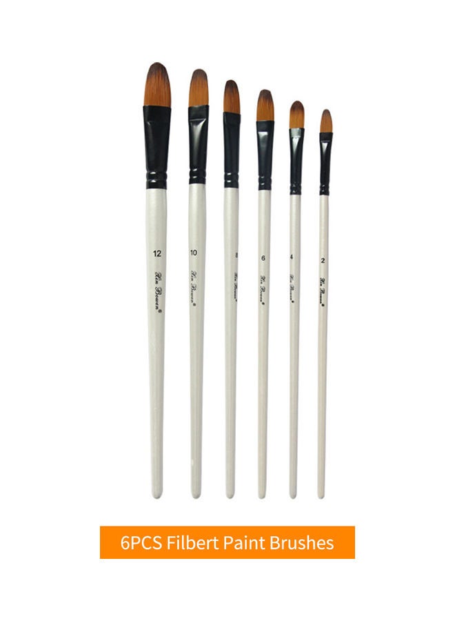 6-Piece Filbert Paint Brushes Set White/Black/Brown - Image 2