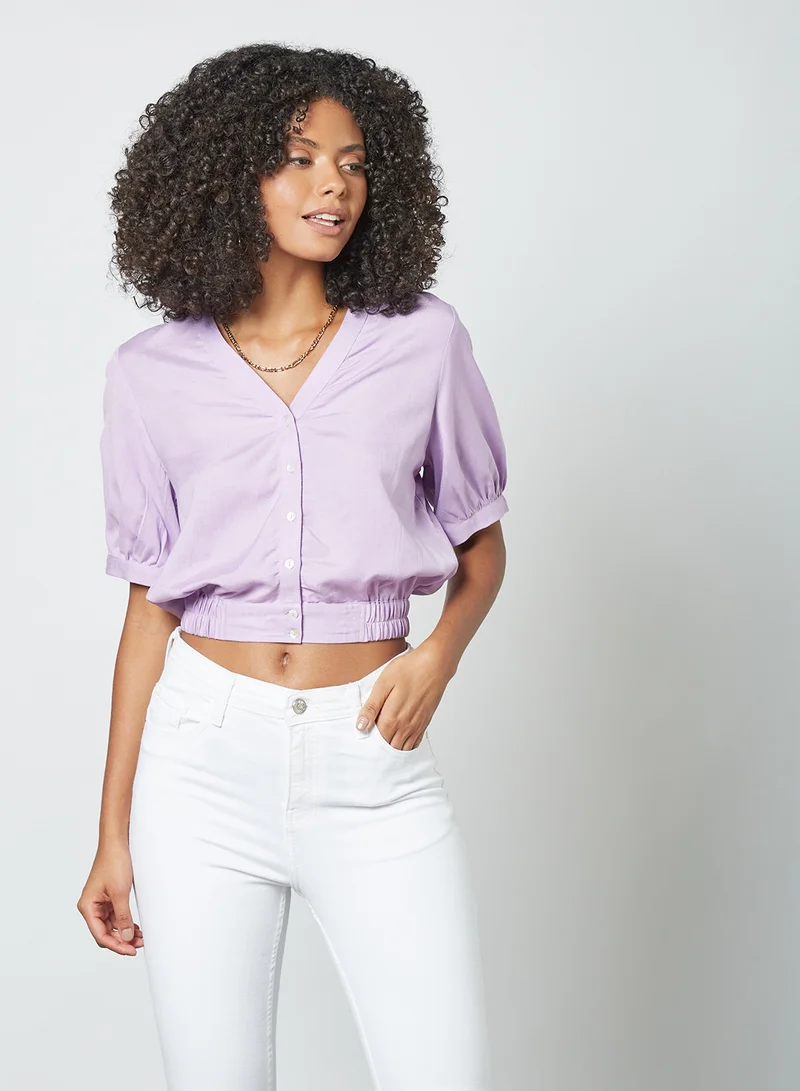 AND Button Down Cropped Blouse