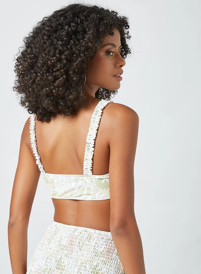 Charlie Holiday. Floral Print Crop Top White