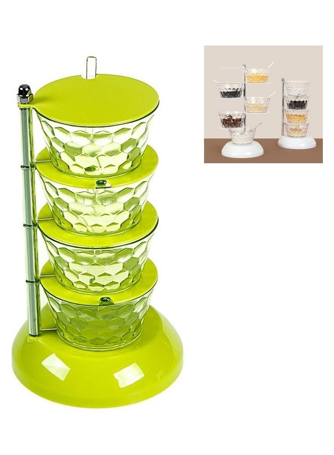 4 Layer Rotatable Vertical Seasoning Box Set With Spoon Green - Image 2