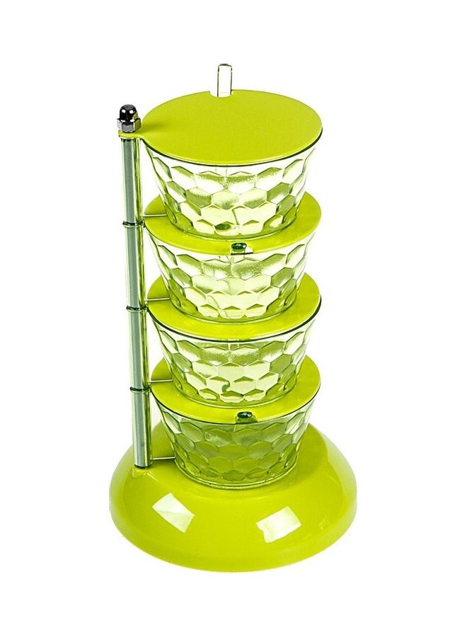 4 Layer Rotatable Vertical Seasoning Box Set With Spoon Green - Image 1