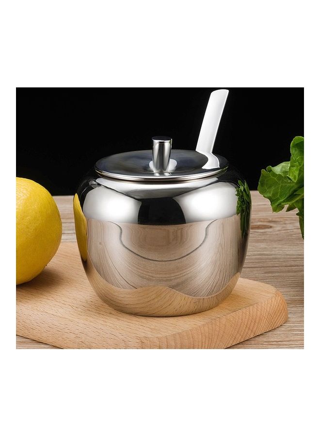 Stainless Steel Seasoning Spice Jar with Lid and Spoon Silver 7 x 10 x 7.5cm  - Image 1