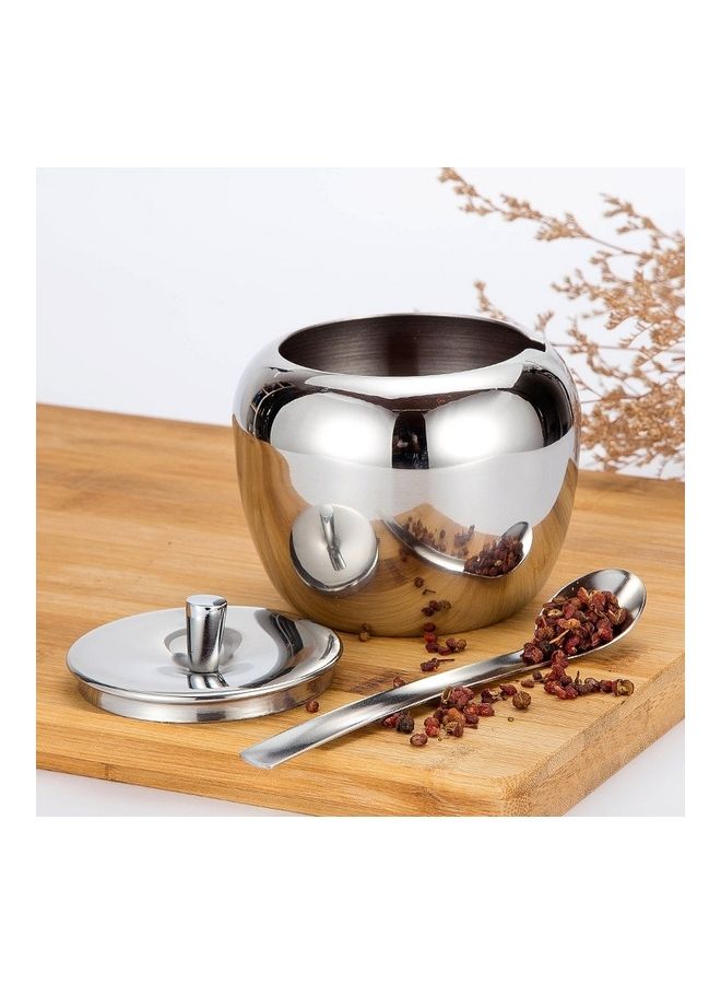 Stainless Steel Seasoning Spice Jar with Lid and Spoon Silver 7 x 10 x 7.5cm  - Image 4