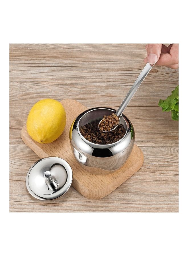 Stainless Steel Seasoning Spice Jar with Lid and Spoon Silver 7 x 10 x 7.5cm  - Image 5