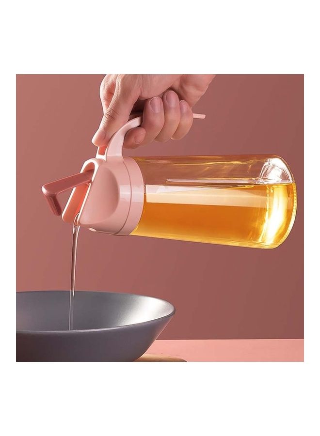 2-Piece Leak-Proof Oil Bottle with Lid and Handle Pink/Clear 630ml  - Image 3