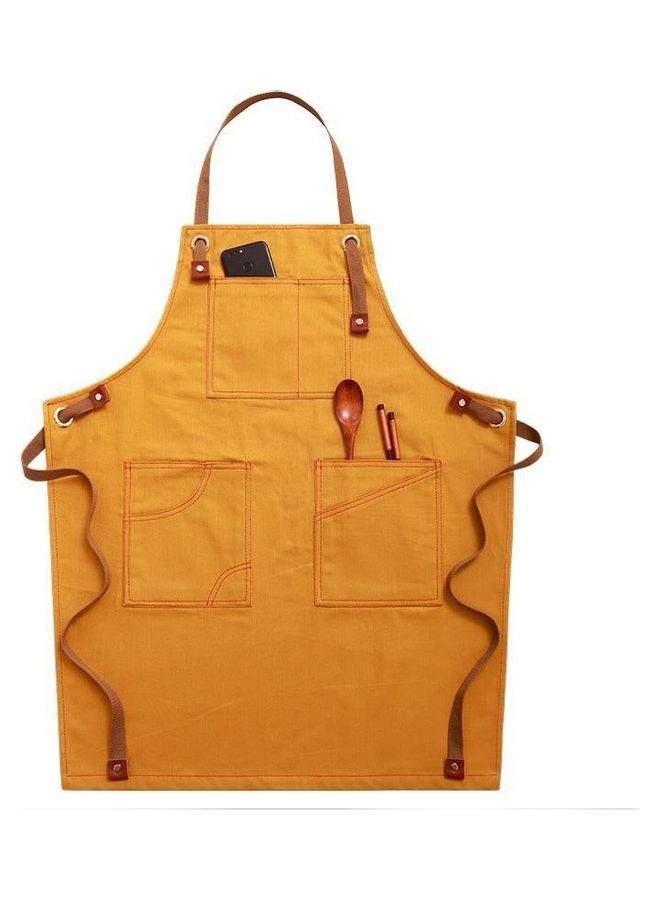 Household Sleeveless Denim Apron Yellow/Brown 75 x 60cm - Image 1
