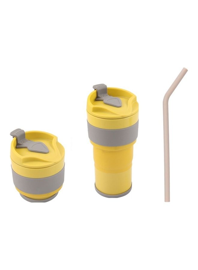 Outdoor Travel Silicone Folding Eater Cup With Straw Yellow/Grey