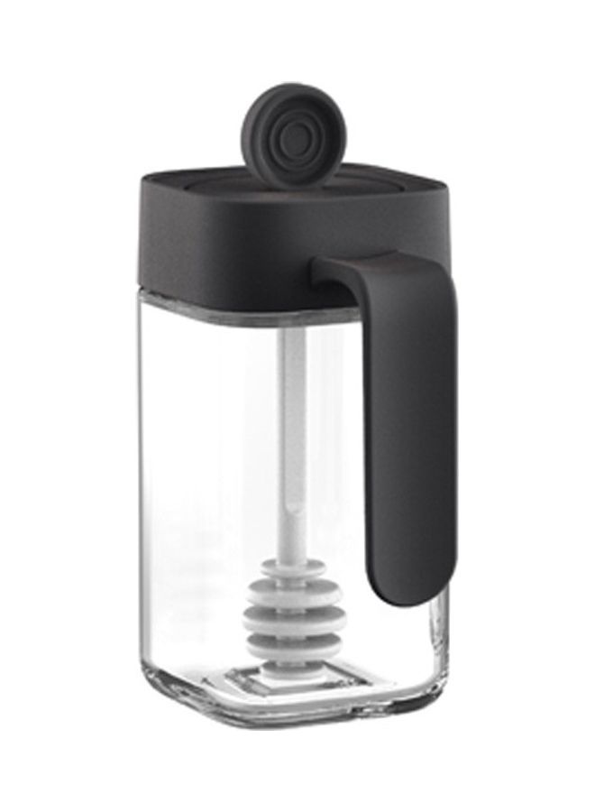4-Piece Glass Spoon Covered Honey Bottle Black/White/Clear 138 x 105 x 85.5mm  - Image 1