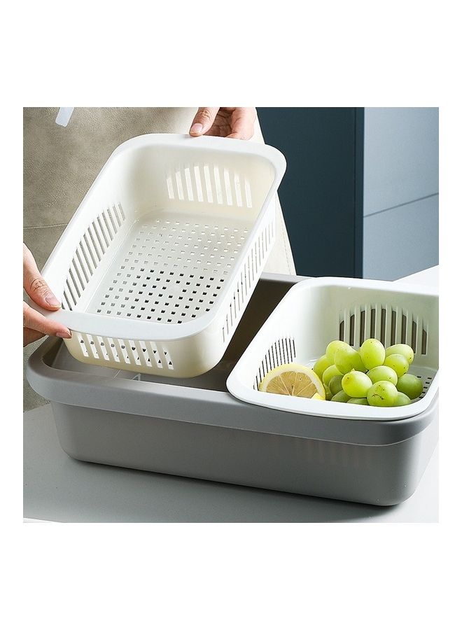 Double-Layer Square Drain Basket for Fruit and Vegetable Grey/White  - Image 1