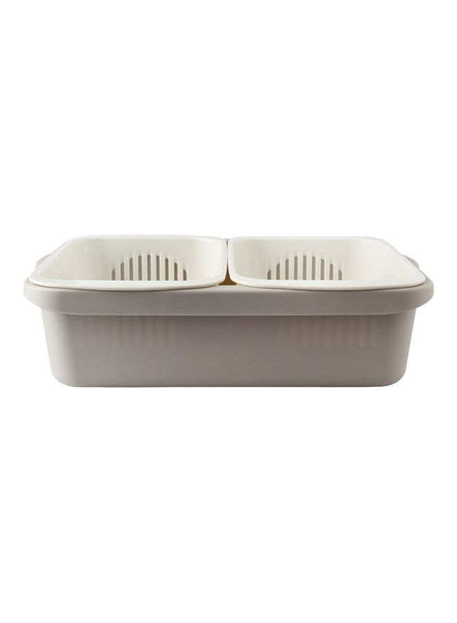 Double-Layer Square Drain Basket for Fruit and Vegetable Grey/White  - Image 2