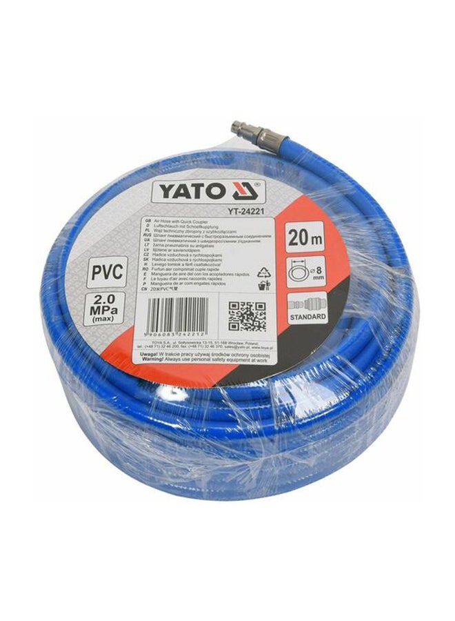 ياتو خرطوم هواء من بلاستيك بي في سي مع وصلة بطول 20 م وقطر داخلي مقاس 8 مم طراز YT-24221 أزرق 20متر - Image 2
