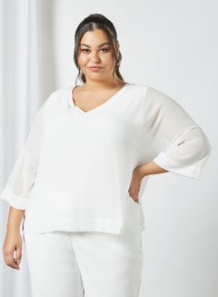 Plus Size V-Neck Top Off-White